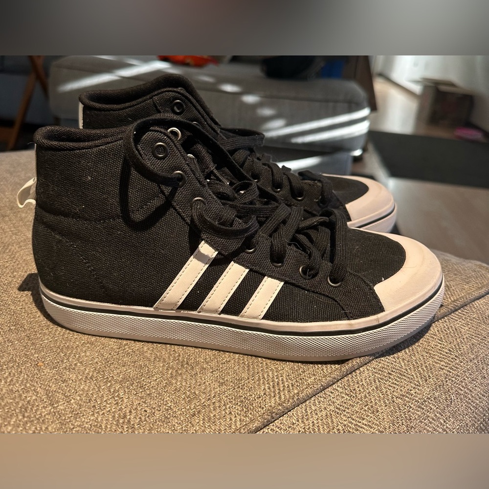 Adidas Black and White High-Top Sneakers